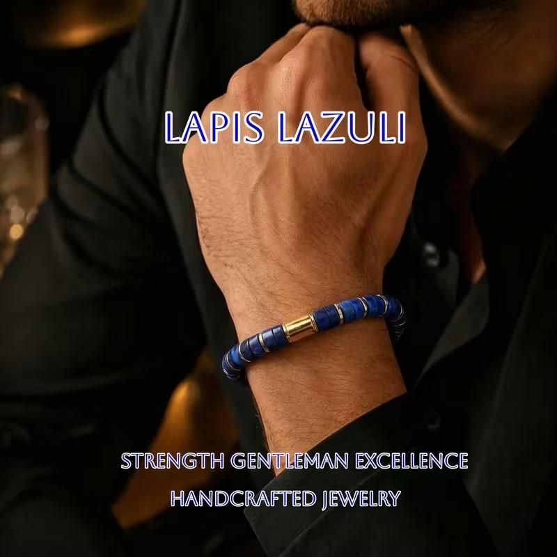 Natural Lapis Lazuli Bead Inlays Bracelet for Women Men Symbolizing Strength and Success Stretch Jewelry Gifts