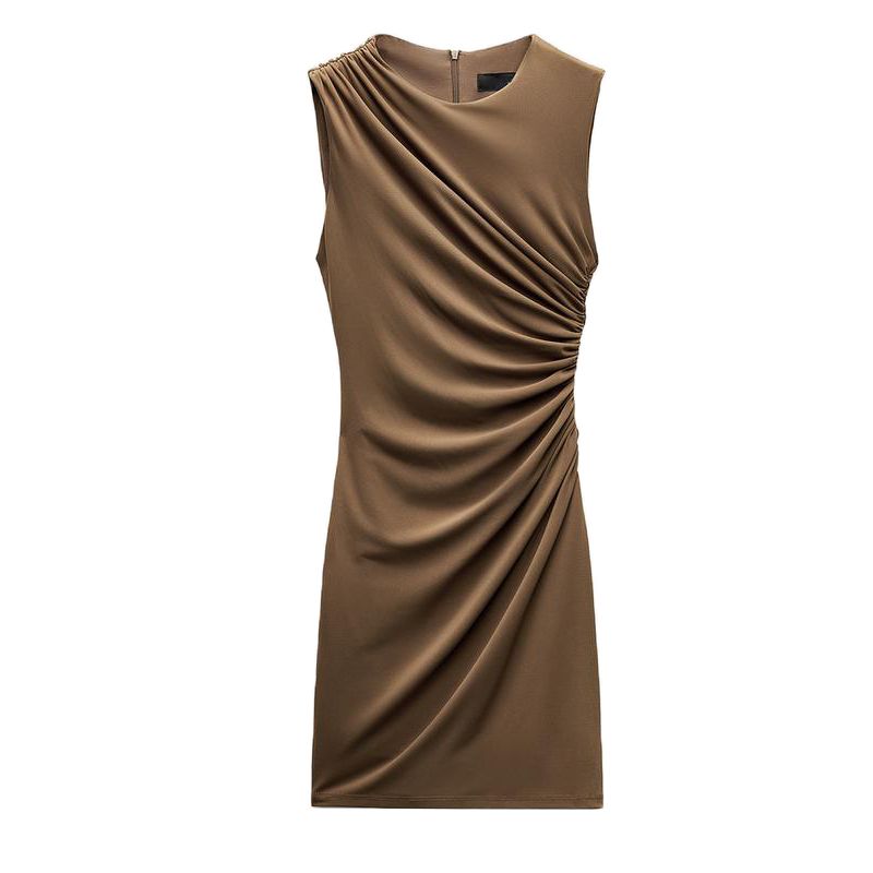 Spring New Arrival Women's Clothing Fashion Style Elegant White Ruched Silm Sleeveless Elegant Dress 8338250