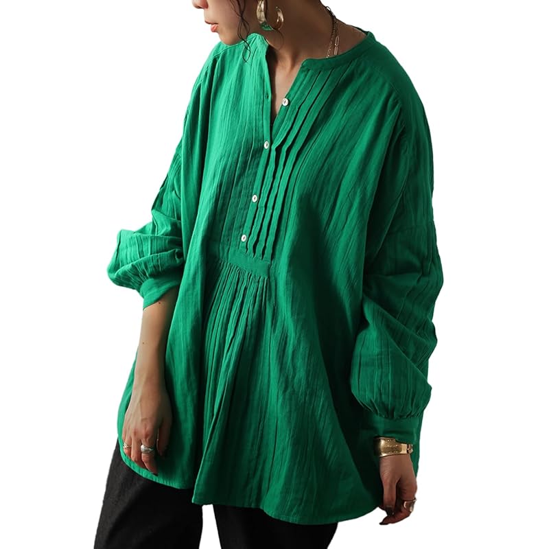 

[antiqua] [Antica] indian cotton pullover blouse shirt ladies IYA-00059 Onesize 30 green