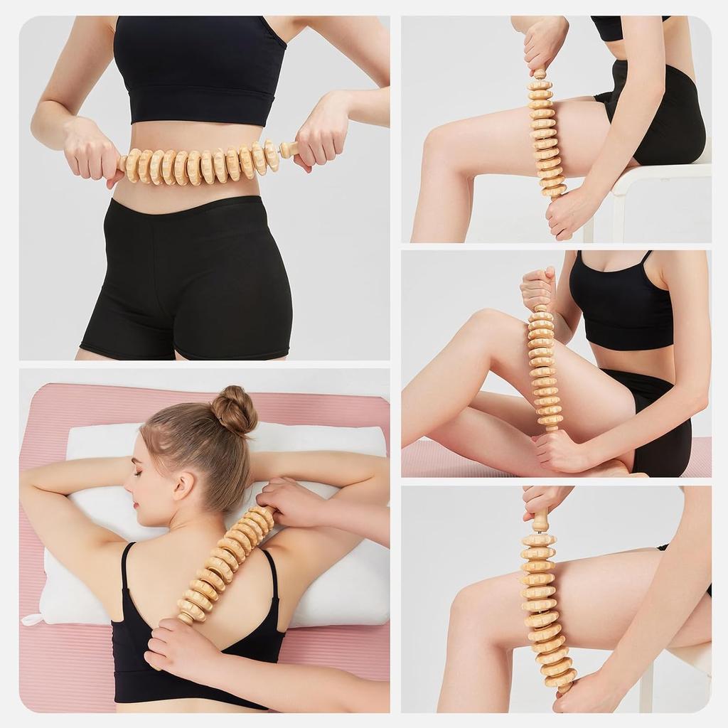 Wooden Cellulite Massage Roller for Legs and Thighs Lymphatic Drainage & Body Sculpting - Anti Cellulite Massager for Women and Men (12 Wheel)
