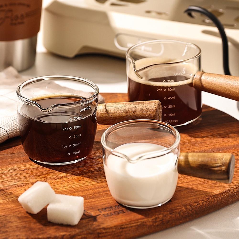 Hot selling Wooden Handle Hand-brew Coffee Machine Single/double-mouth Glass Coffee Measuring Cup Precise Scale, 750ML, Reusable