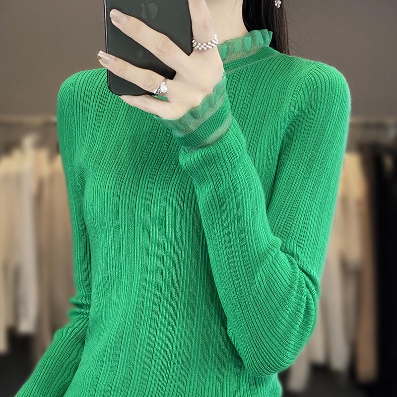 

Женский свитер полувысокой горловины большого размера, свободного кроя, скрывающий живот, вязаный из шерсти для осени/зимы XXL