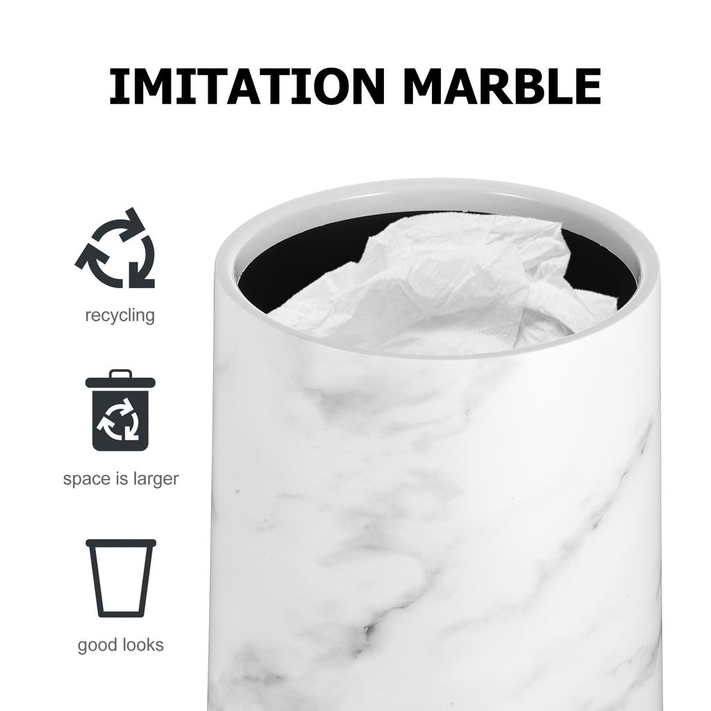1pcs Marble Texture Trash Can Large Round Plastic Waste Bin For Bathroom Kitchen Bedroom Living Room Marble Bathroom Trash Can