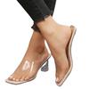 2025 New Large Size Foreign Trade Women's Shoes Simple Transparent Upper One-character Square Head Thick Heel High Heels Slippers Women