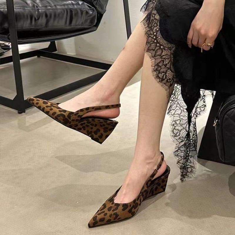 

Pointed Toe High Heels Women s French New Spring Wedge Back Trip Strap Wrapped Toe Sandals 35 цветной печати леопарда