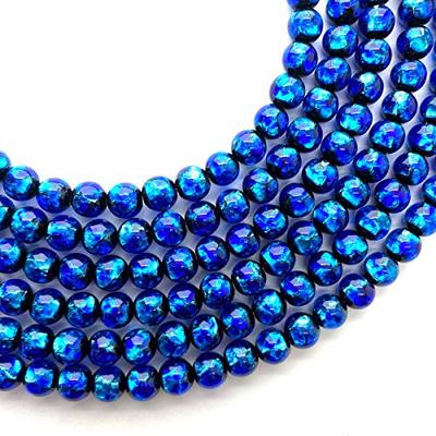 Sea Drop Glowing Firefly Glass Blue 8mm Beads, Half Strand, 25 Beads, Approx. 20cm, Glow-in-the-Dark Blue Glass Beads [020htt-08]