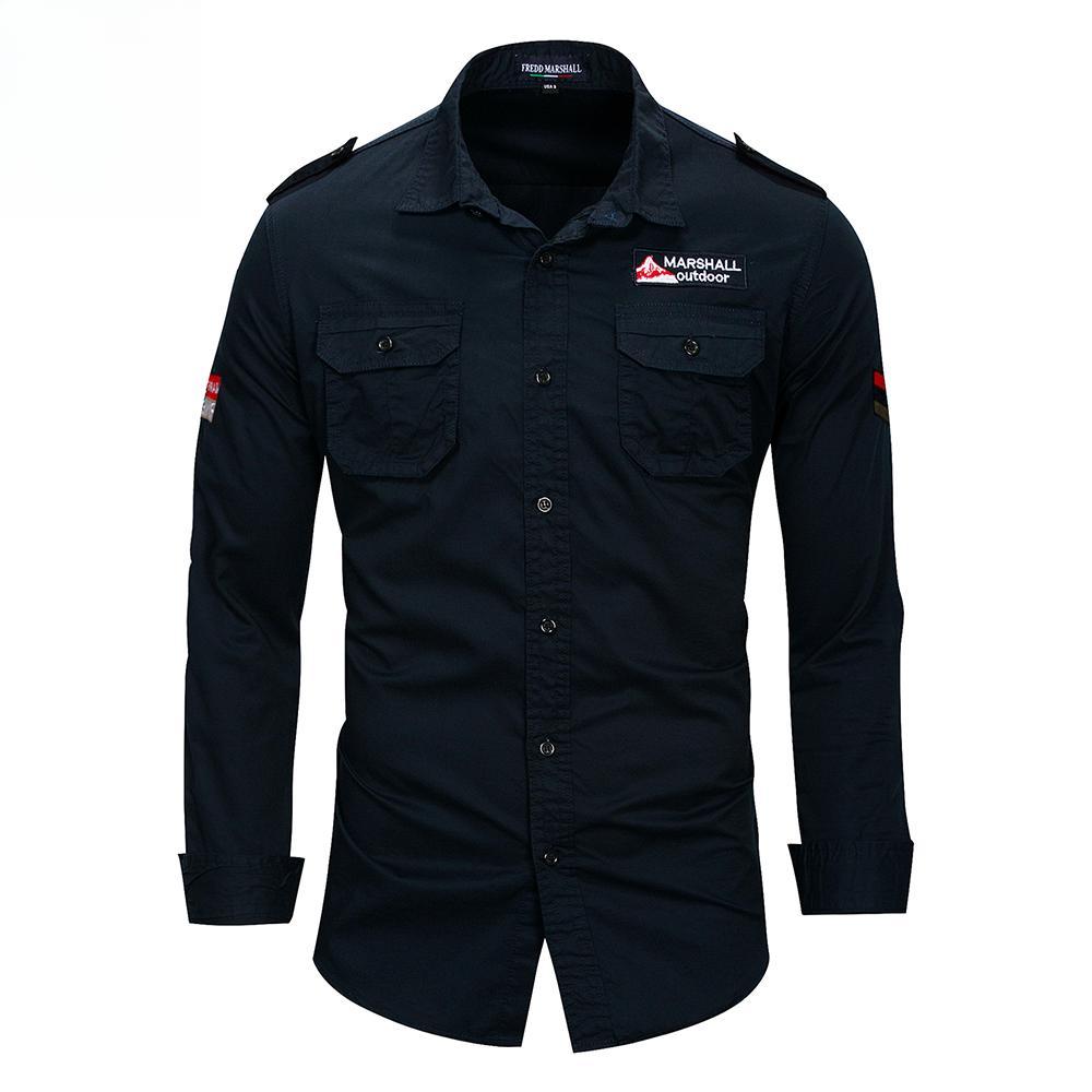 New 100% Cotton Military Shirt Men Long Sleeve Casual Dress Shirt Male Cargo Work Shirts With Embroidery