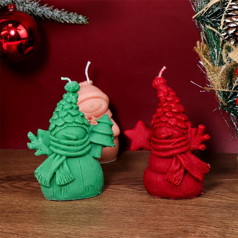 Christmas Snowman Silicone Candle Mold DIY Snowman with Snowflake Christmas Tree Star Aromatherapy Candles Gypsum Holiday Decor
