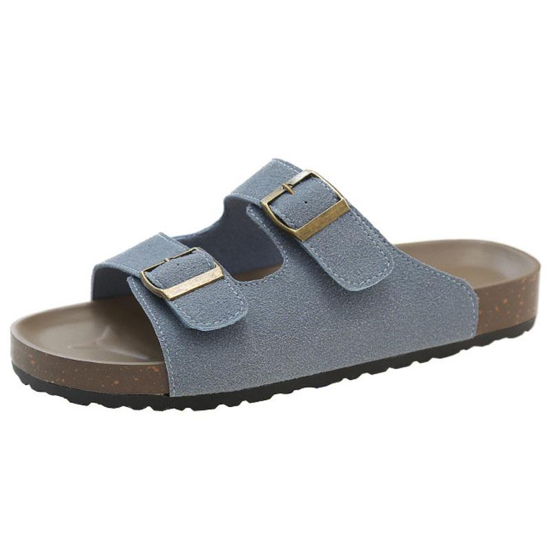 Fashion Litfun Women's Cork Sandals With Adjustable Buckle Fashion Women's Platform Slides Designed Leisure Women's Summer Flat Slippers