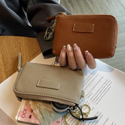 Európska a americká dámska peňaženka z pravej kože: Módna peňaženka na mince so zipsom a krúžkom na kľúče