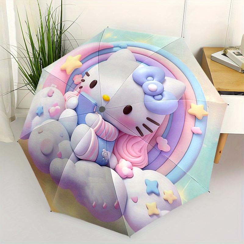 

Hello Kitty,Pastel Rainbow Automatic Folding Umbrella-Simple 8-Rib Design, Bright Cartoon Pattern, Durable Iron Frame, Suitable For Travel,