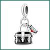 S925 Silver Elegant Black Two-in-One Mother Daughter Bag for Women with Detachable Charm Bracelet Necklace and DIY Bead Accessories Kit