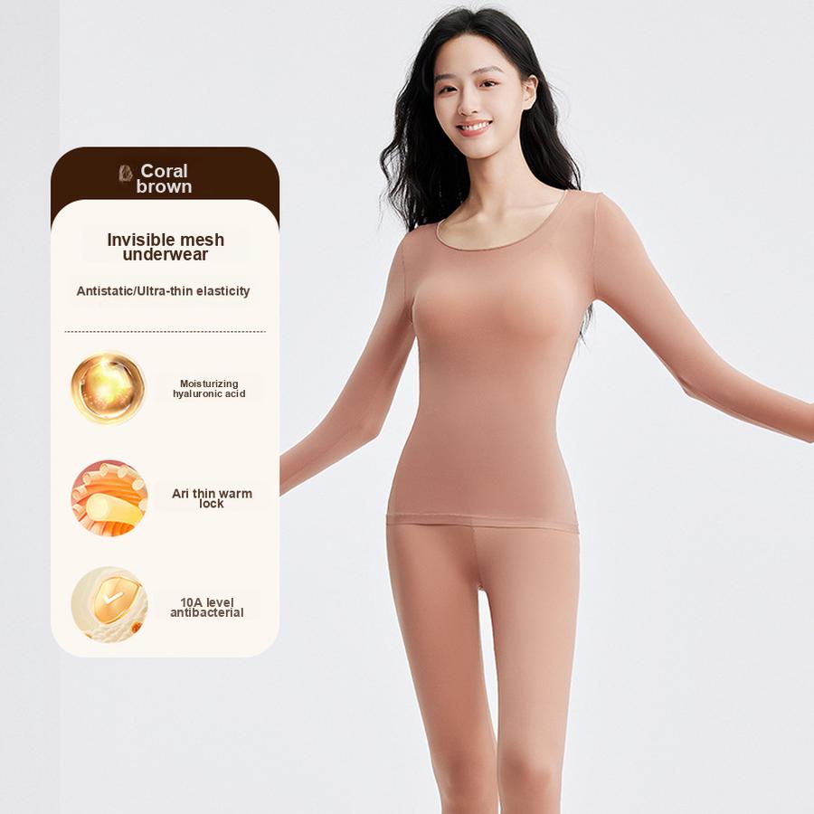 Ultra Thin Seamless Underwear Set for Women, Winter Thermal Base Layer Pajamas