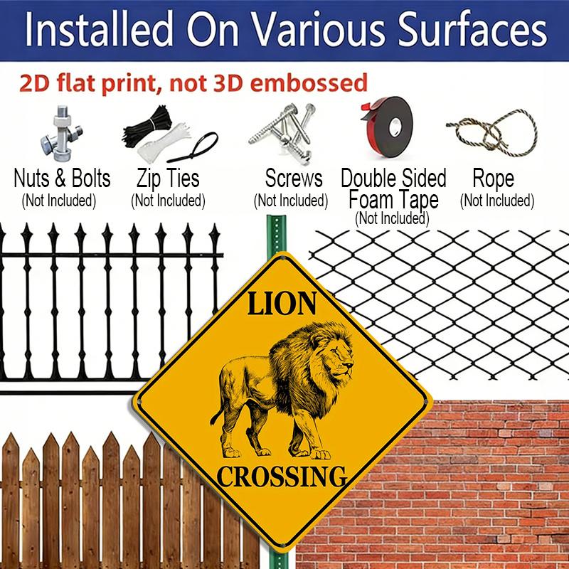 2D Flat 1pc- Vintage Tin Sign Featuring A 2D Flat Design of A Lion Crossing, Perfect for Rustic Wall Decor with A Humorous Caution Message