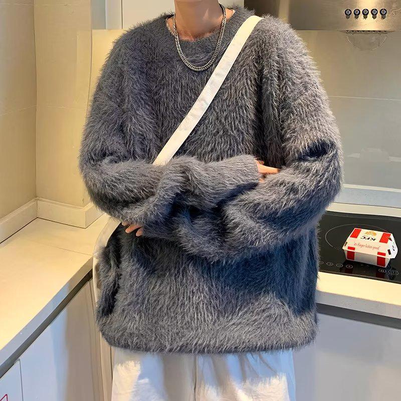 Pánský podzimní zimní japonský retro volný měkký pletený svetr