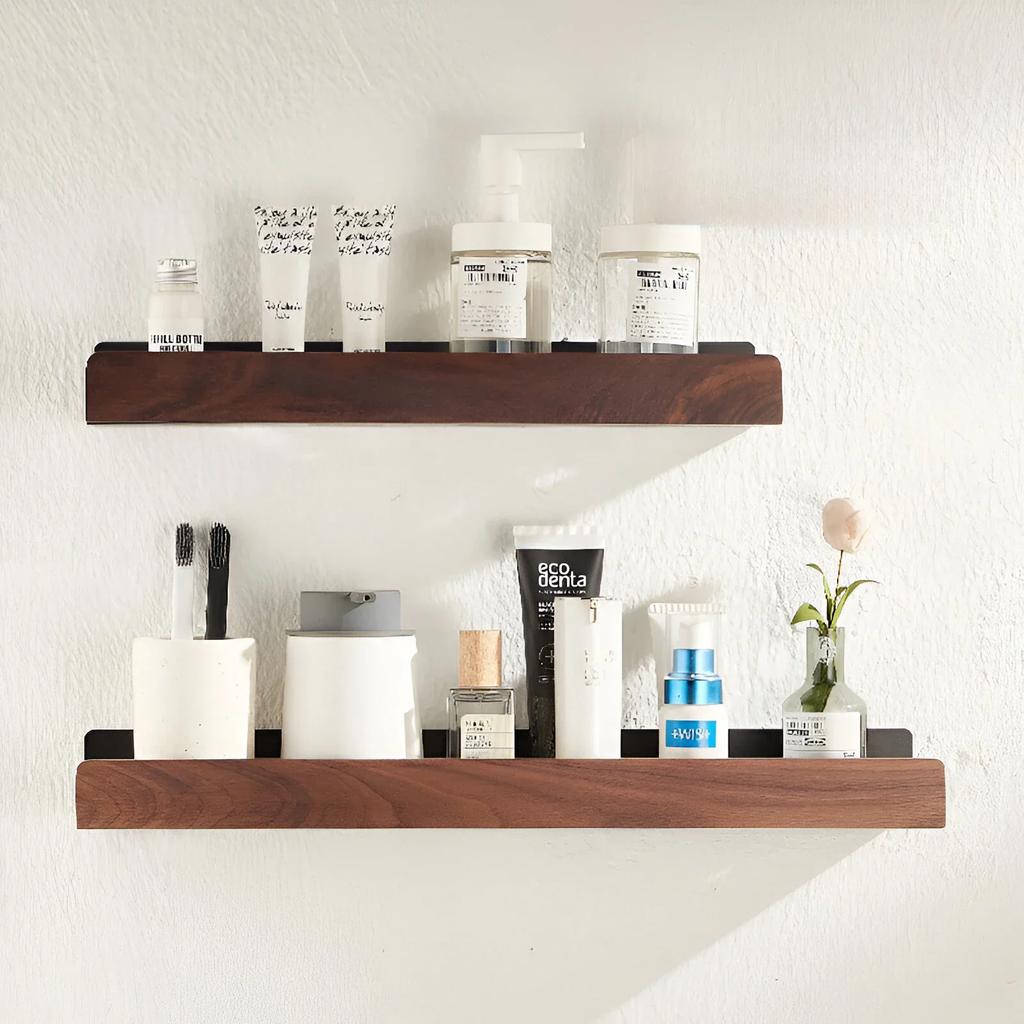 Black Walnut Wood Bathroom Storage Shelf Wall Mounted Toilet Non Perforated Bathroom Storage Rack Bathroom Organizer