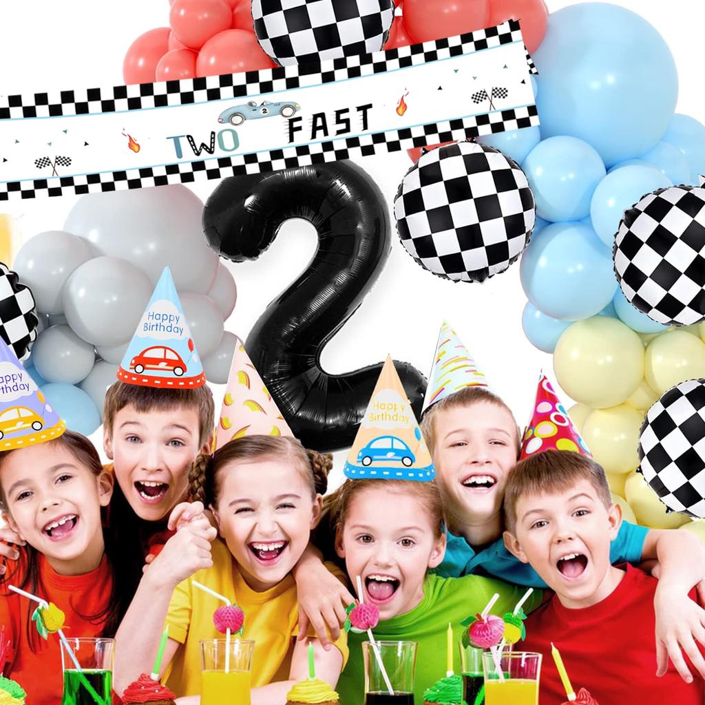 Balloon Set 2-year-old Racing Theme Balloon Arched Wreath Set Coral Pink Blue Yellow Balloon Birthday Party Background Wall