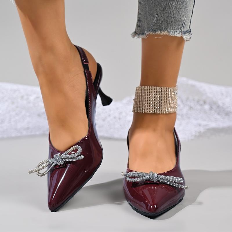 Women's Bow-Knot High Heel Sandal Sexy Crystal Decor Pointed Toe Sandalias Woman New Style Office Ladies Non Slip Sandals Female