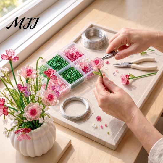 Set Tutorial Fiore con Perline Kit Bouquet di Fiori Selvatici, Artigianato Fai da Te Floreale Decorazione per la Casa Realizza Fiori, Progetto Artistico con Perline per Adulti Adolescenti Kit