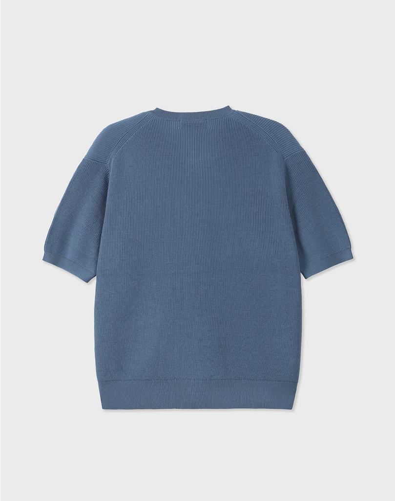 Work On Body Off Cool Bamboo Semi-Overfit Round Short Sleeve Knit Cardigan [Blue]