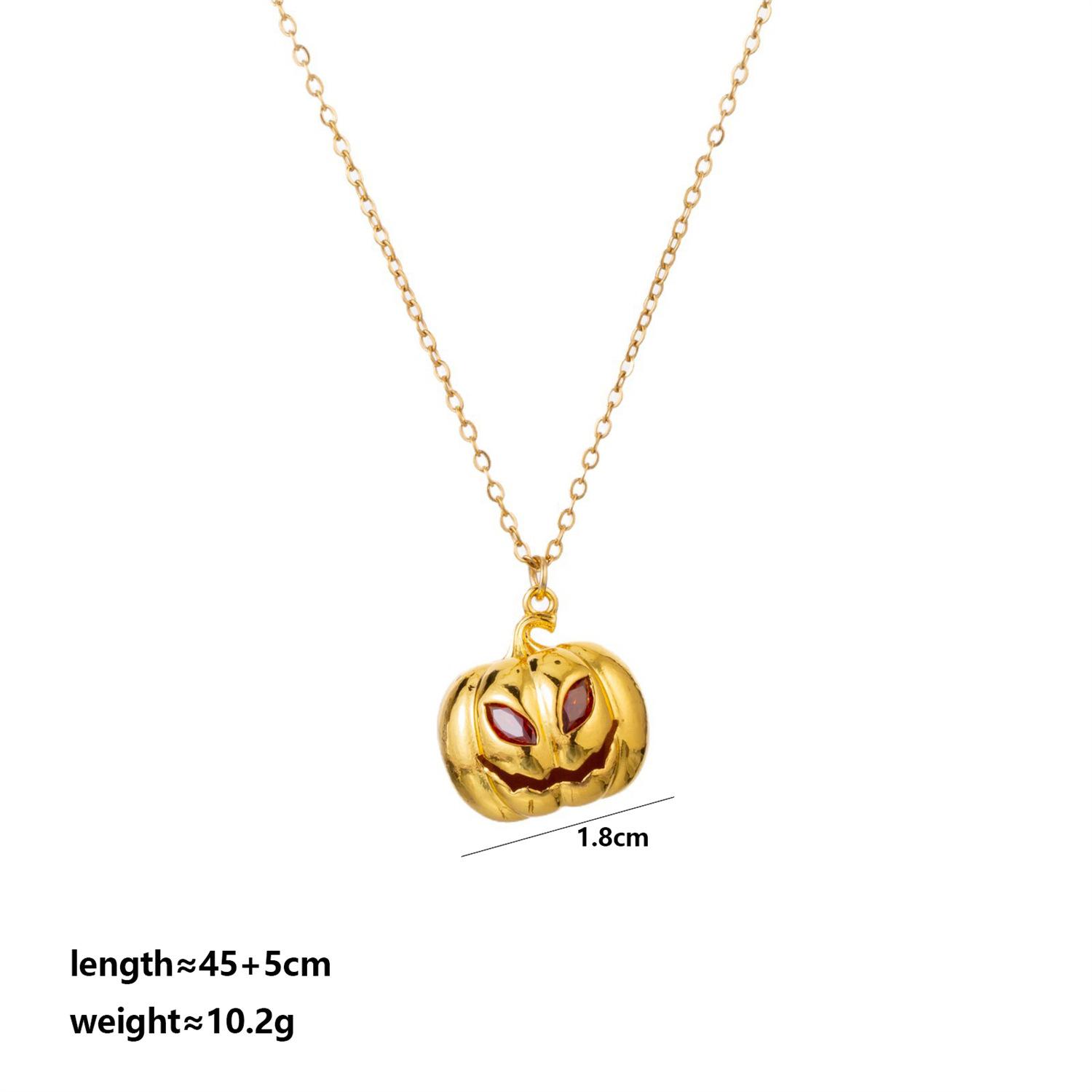 

Gothic Inlay Zircon Gold Color Stainless Steel Pumpkin Shape Pendant Necklace for Women Men Halloween Funny Horror Party Jewelry золотой