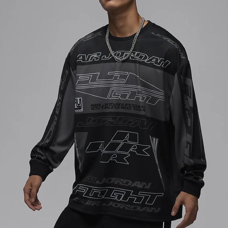 Jordan MVP Printed Casual Sports Crew Neck Pullover Long Sleeve T-Shirt Men Tops Black Mineral-Slate-Blue FV7240-010