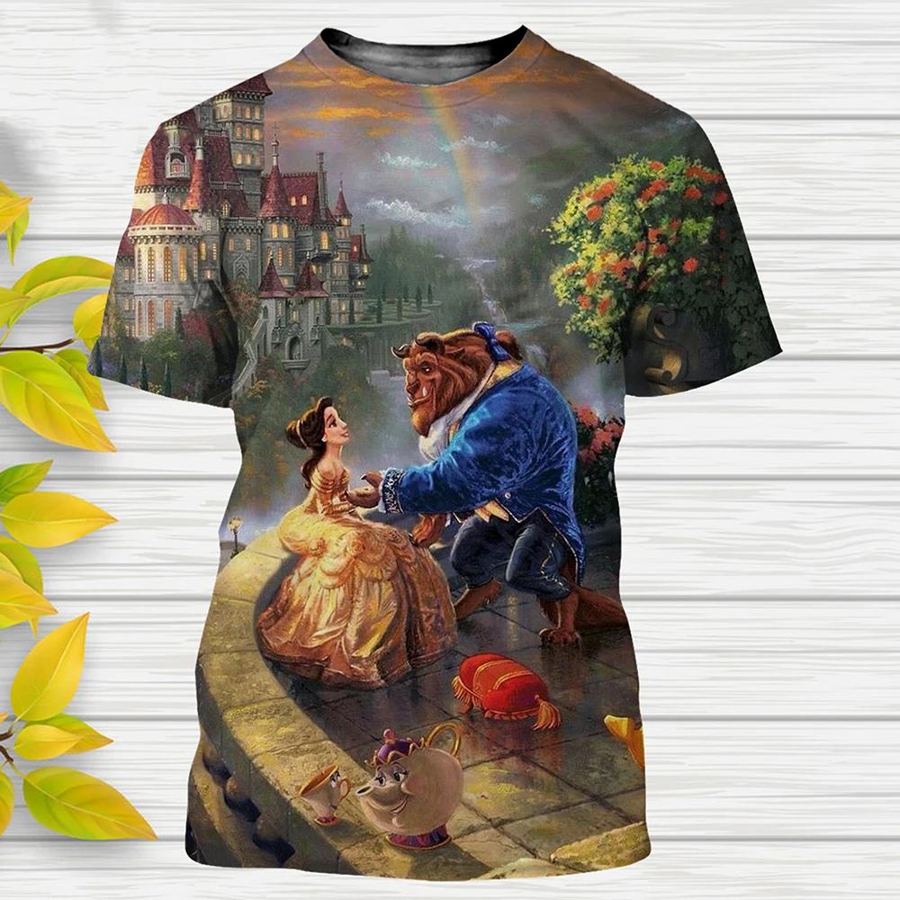 

Summer Disney Beauty and The Beast Cartoon 3d T-Shirts Anime Streetwear Casual T Shirt Kids Tees Tops 140