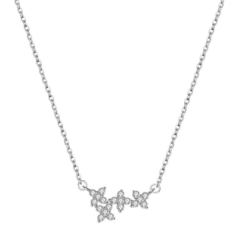 S925 Sterling Silver Four-leaf Clover Necklace Women's Exquisite High-end Feeling Full Diamond Pendant Fashion Gift