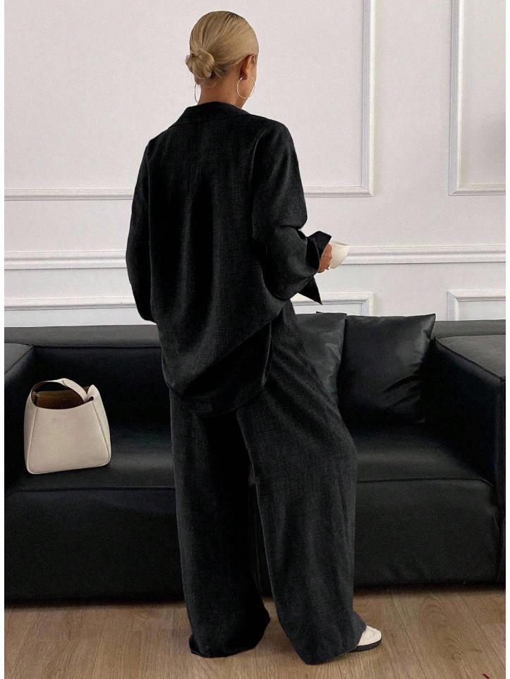 "2026 European & American Casual Cotton-Linen Two-Piece Set: Loose Long-Sleeved Shirt & Pants”