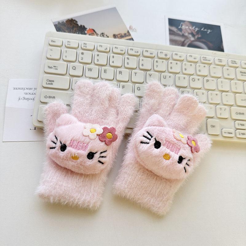

Cartoon Cute Children s Gloves Plush Five Pointer Knitted Gloves Plus Velvet Thickened Warm Baby Gloves one size