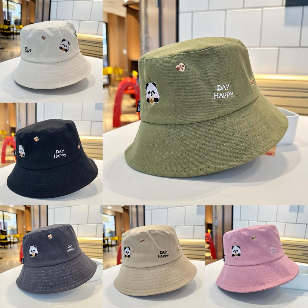 Cute Panda Embroidered Foldable Fisherman Hat For Women Uv Protection Sun Hat For Outdoor Activities