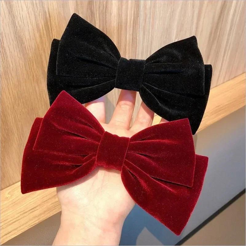 Velvet Large Bow Hair Clip Korean Version Hair Loop College Style Sweet Accessory Back of Head Fashion Headwear for Ladies