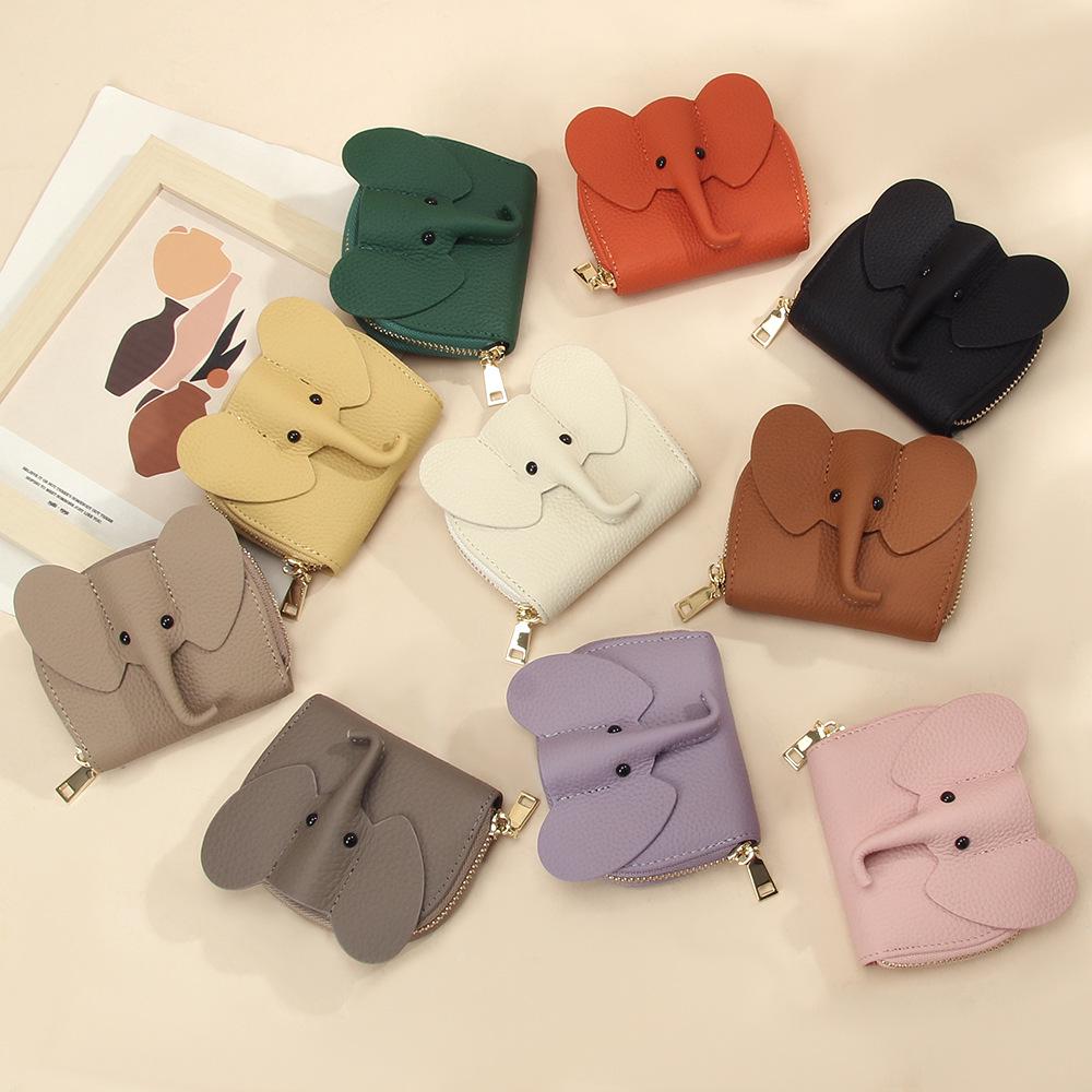 Women's Genuine Leather Mini Coin Purse with Key Ring - Motorcycle Style and Top Cowhide Zipper Wallet