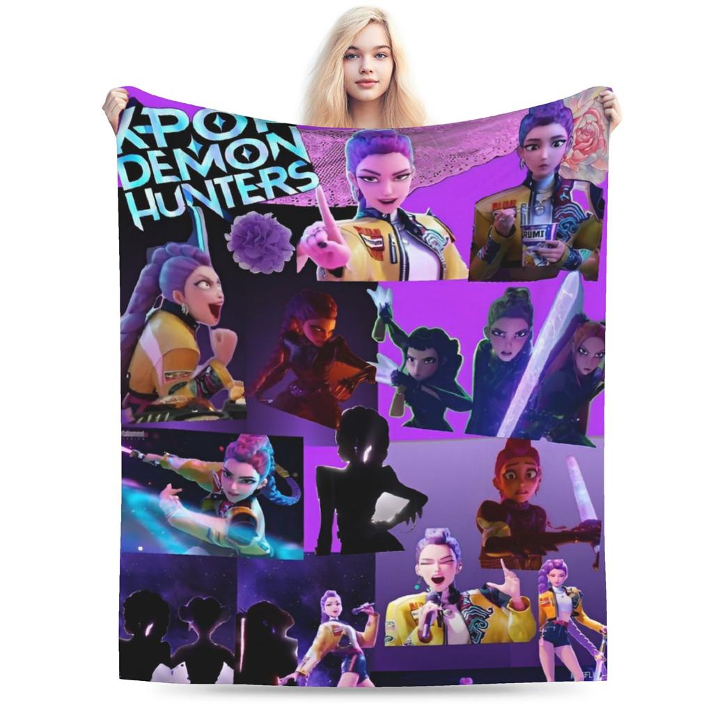 Zoey Kpop Demon Hunters Flannel Blanket Huntrix Awesome Throw Blanket for Home 125*100cm Plush Thin Quilt