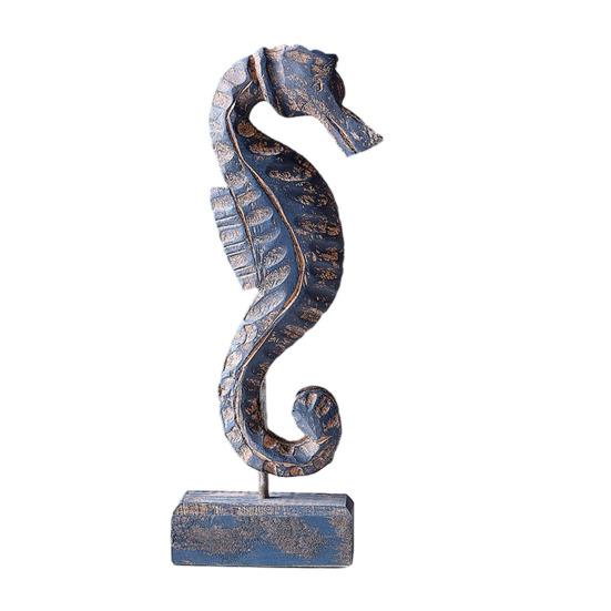 Figura de Madera Hecha a Mano Estilo Náutico de Playa Estrella de Mar/Caracola/Caballito de Mar Estatua de Mesa sobre Soporte para Hogar Casa del Lago Decoración Costera del Océano