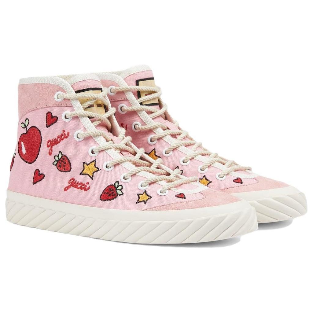 Gucci Valentine's Day Collection High Top Canvas Shoes Women's White Pink 746406 FABRJ 5842