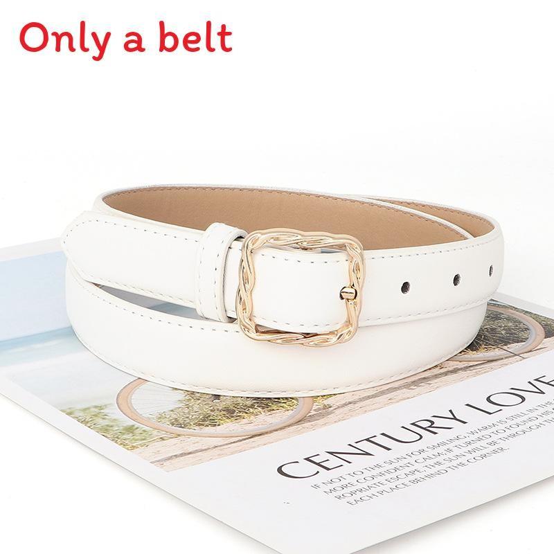 Simple Solid Color Women Belt With Twists Square Button Fashionable Versatile