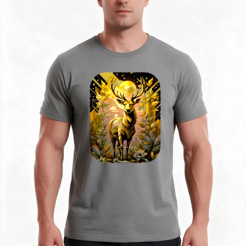 Golden Deer Tshirt Summer Casual Cotton Tee Oversized Streetwear Tops Vintage Graphic Print Loose Fit Short Sleeve