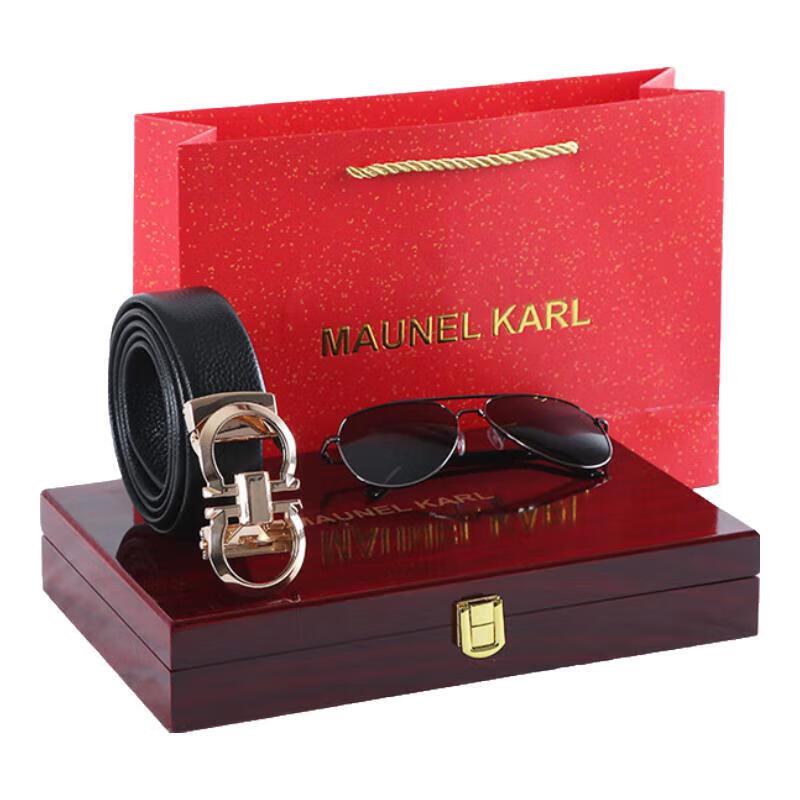 Мужской кожаный ремень MAUNEL KARL класса люкс с подарочной коробкой премиум-класса 130cm