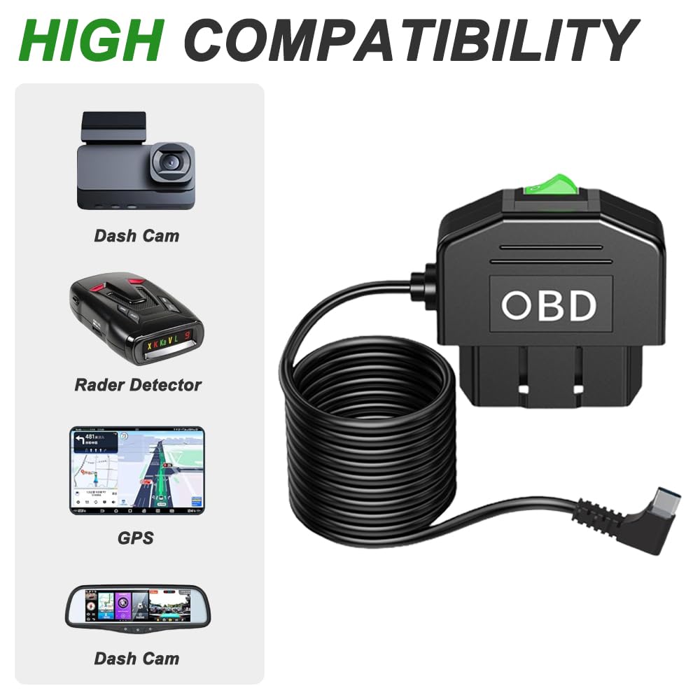 Xiatiaosann OBD Power Cable for Dash Camera, OBD2 To Type C Direct Charging Cable