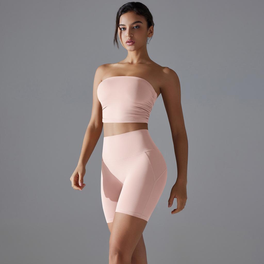 One Piece Pleated Strapless, High Waisted, Hip Lifting, Zero Sensation, No Underwear, Sports Shorts, Fitness Yoga Suit For Women