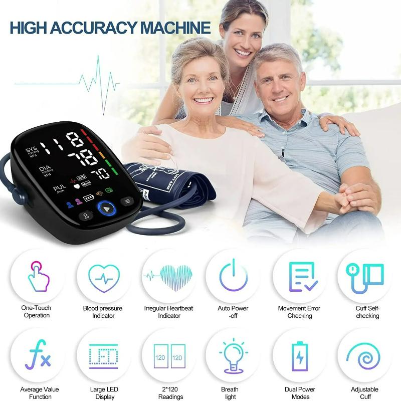 Digital Blood Pressure Monitor Upper Arm Automatic BP Cuff Machine with LED Display for Home Use Health Car