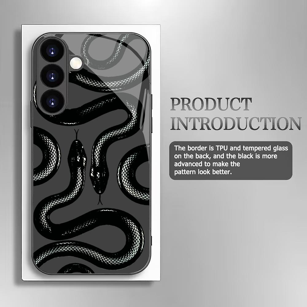 Creative Snake Tempered Glass Phone Case Suitable for Samsung Galaxy S26 S25 S24 S23 S22 S20 FE/Ultra/Plus Anti Drop Back Cover