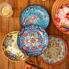 17.5cm/20cm Bohemian Ceramic Plate Creative Fruit Plate Steak Plate Deep Plate Round Plate Tableware