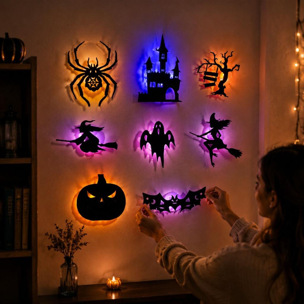 Adesivo da Parete Luce Notturna di Halloween - Adesivo Decorativo Ritagliato 3D per Camera da Letto Festa