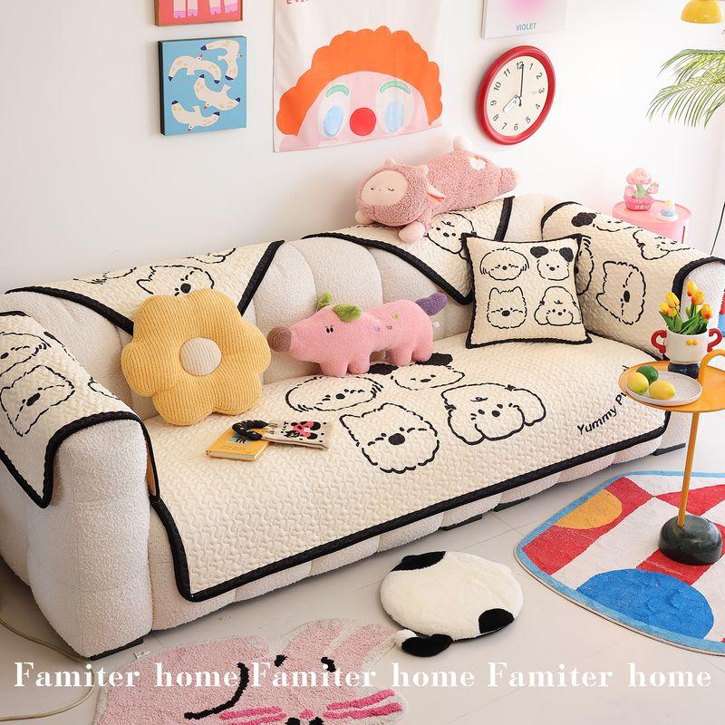 

Fanmit Cream Style Cute Fabric Sofa Cushion 2025 New Arrival Four Seasons Non-Slip Seat Cover One Piece Cover Towel Four dogs [All Year Round sanding]] 70 * 70cm