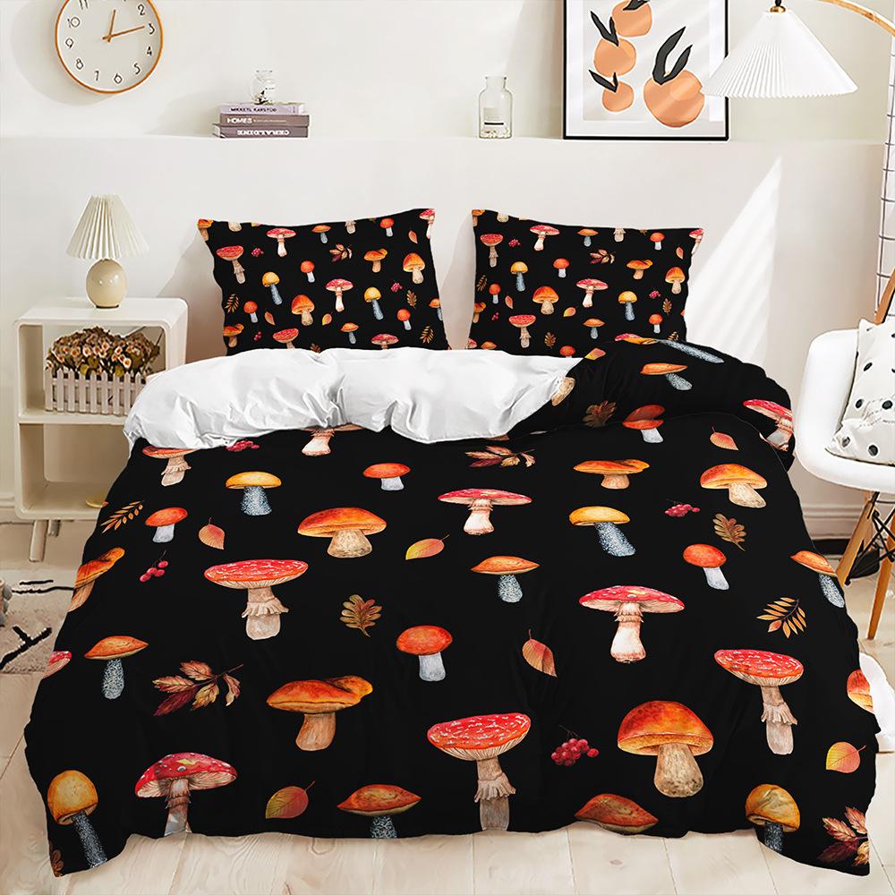 Three-Piece Cute Mushroom Quilt Set Two-Piece Bedding Digital Printing Kit