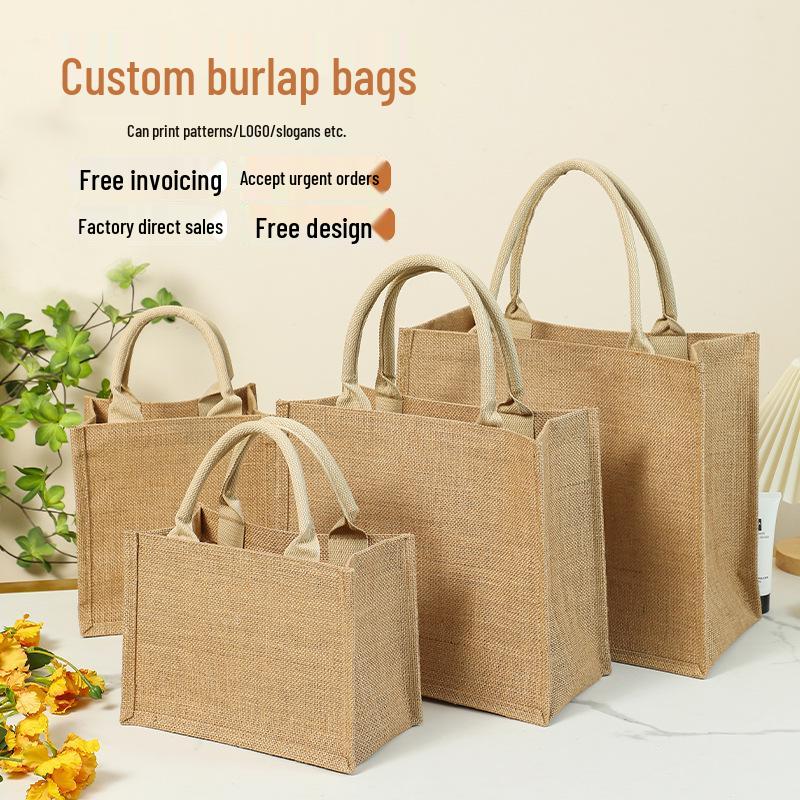 Hand-Painted Muji Jute Burlap Tote Bag for Christmas