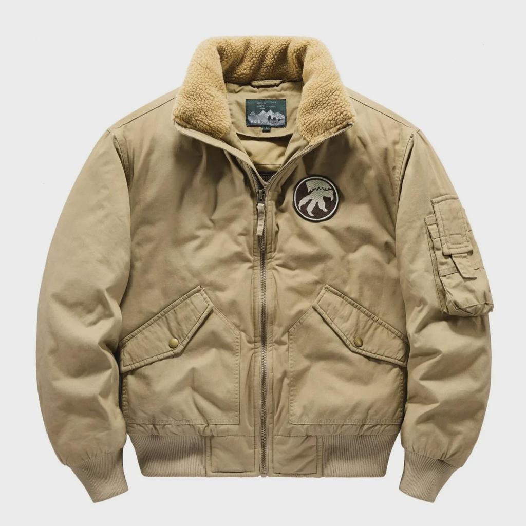 Pánská bunda bomber z prané bavlny - Volný střih, Spuštěné rameno, Silný ležérní pracovní kabát