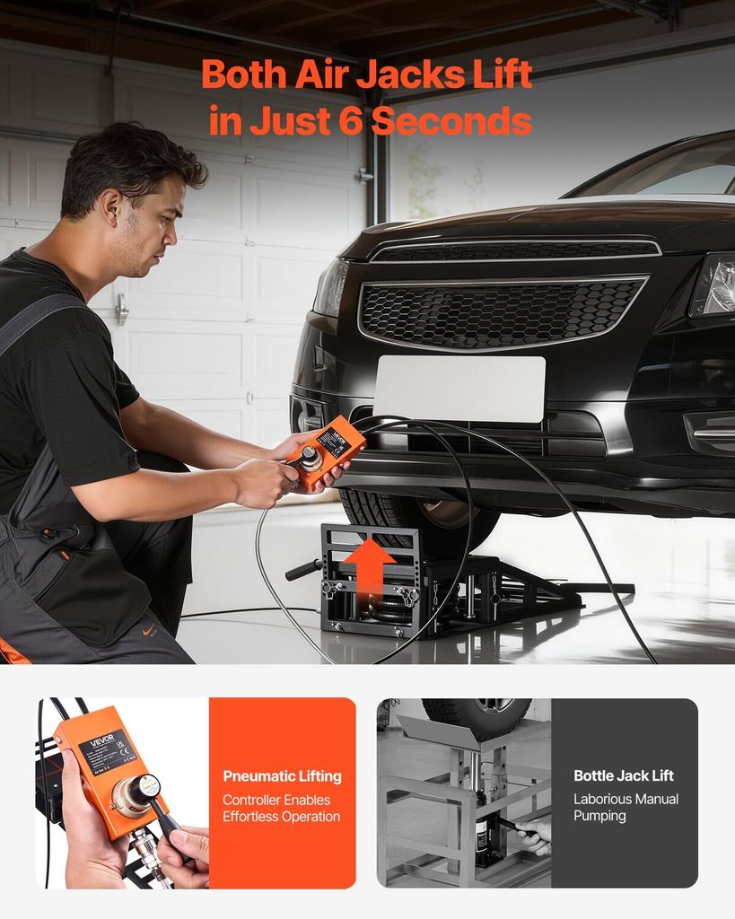 Air Portable Car Lifts 2PCS, 5 Ton Capacity, 320 Mm Max Height, Pneumatic Ramp Jacks with Airbags, Wheel Chocks, Extension Ramps, Heightened Columns,